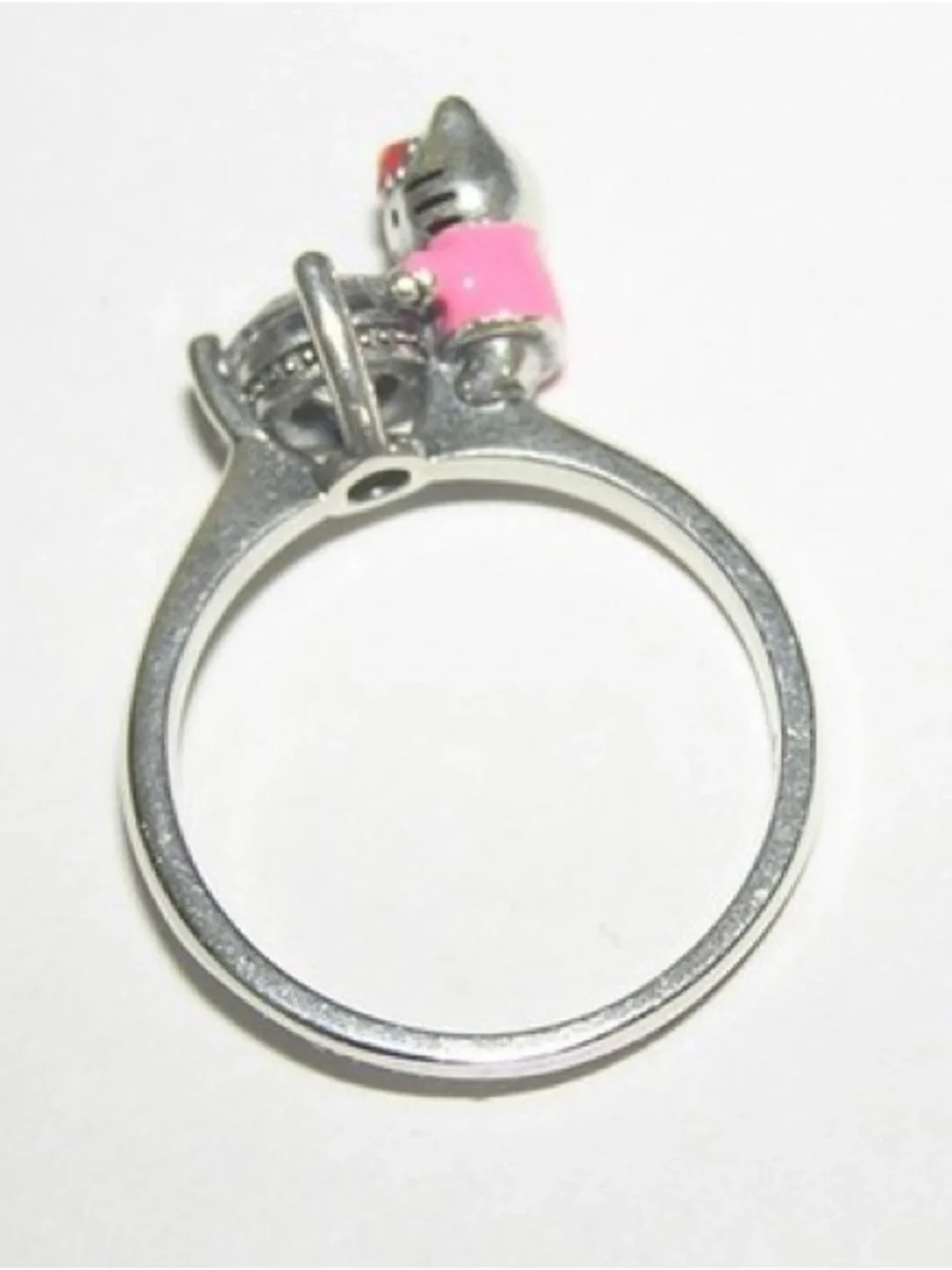 925 Sterling Silver Hello Kitty Sanrio Hugging Diamond Solitaire Ring Character